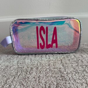 Personalized Iridescent Cosmetic Bag, Personalized Makeup Bag, Bachelorette Gifts, Kids personalized Pencil Pouch,Kids Personalizer Birthday
