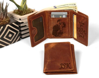 Personalized Leather Trifold Wallet: Custom Engraved Picture Wallet