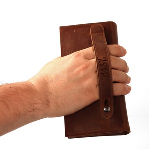 Cartera de embrague para hombre, cartera de cuero genuino de la caja del teléfono, cartera larga de cuero grabada personalizada, regalo de Navidad, regalos del día del padre para él