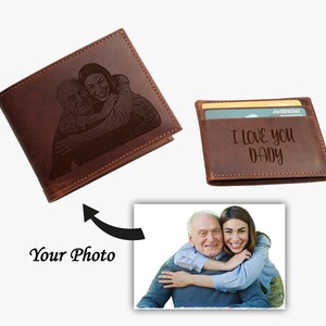 Cartera personalizada para hombre, cartera de cuero genuino personalizada grabada, imagen en cartera, regalo de cartera con monograma para padre novio