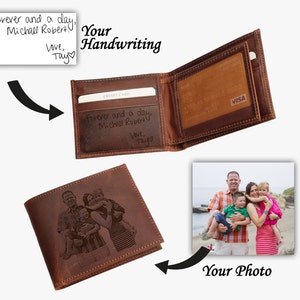 Regalo del Día del Padre, Cartera personalizada de cuero genuino para hombre, Cartera personalizada grabada, Imagen en cartera, Regalo de cartera monograma para novio