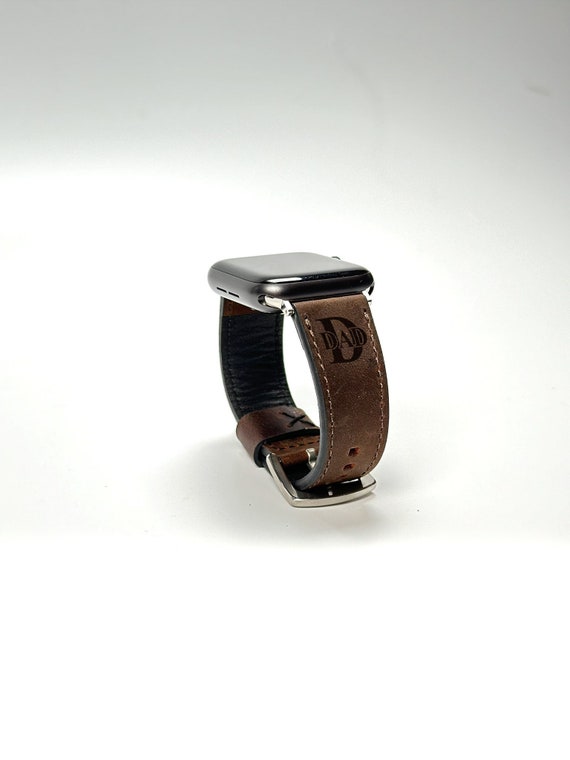 Designer Brown Monogram Leather Apple Watch Band Apple Watch Weathered Brown Leather Watch Band – Barton  main image 3