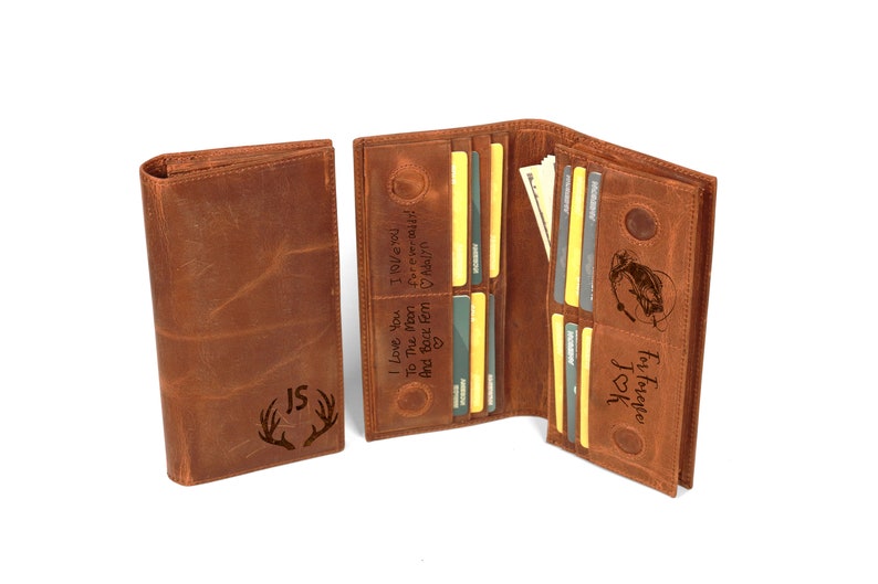 Engraved Genuine Leather Long Wallet, Personalized Hand Strap Wallet