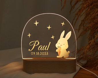 Customized bedside lamps for children, cute rabbit LED night light, baby birth gift, kids' room decor