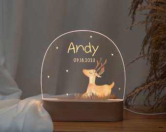 Personalized deer night light with name & date, baby's sleep buddy, children's room decor, baby birth gift, bedside lamp, baby birthday gift
