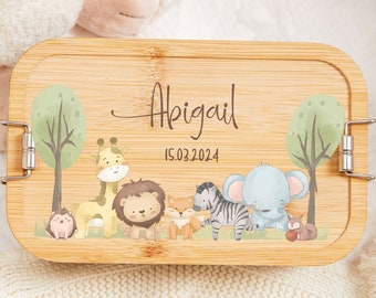 Gepersonaliseerde roestvrijstalen lunchbox met bamboe deksel, paascadeaus, terug naar schoolcadeau, kindersnackbox mooi, babydoopcadeau