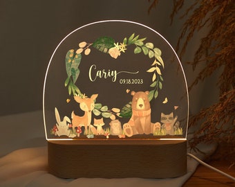 Custom forest animal night lamp with base, baby's room decor, nursery decor, birthday gift for kids, baby birth gift, baby shower