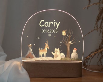 Baby birth night light personalized with name and date, cute acrylic bedside lamp, gift for new parents, baby baptism gift, baby shower gift