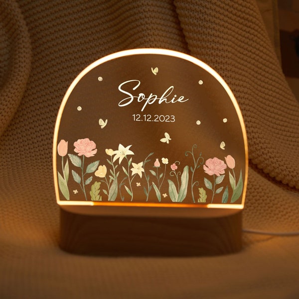 Personalized kids' night light with base, baby birth gift, bedside lamp, baby's room lamp, nursery decor, shower gifts, christening gifts