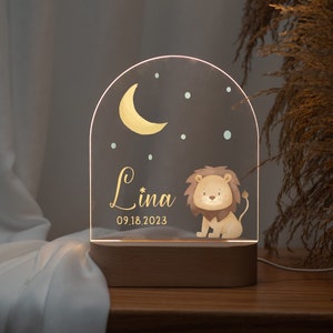 Custom acrylic night light with moon & lion, newborn gift, baby shower, cute animals night lamp, christmas gifts for kids, bedside lamp