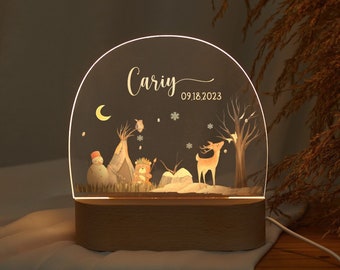 Personalized baby night light with cute animals, birth gift for baby boy baby girl, cute bedside lamp gifts, custom name lamp, nursery decor