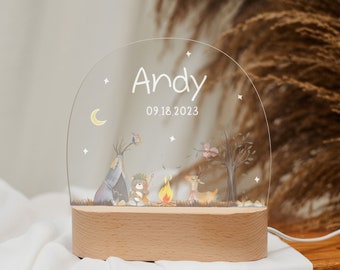 Custom LED nursery night lamp, cute animals acrylic night light, baby birth gift, baptism gift, child's room, memorial gift for a new baby