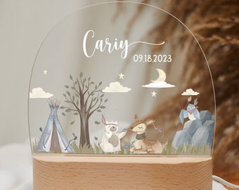 Night lamp baby Personalised, animals night light, birth gift acrylic lamp, bedside lamp gift, christening gift, shower gift, nursery decor