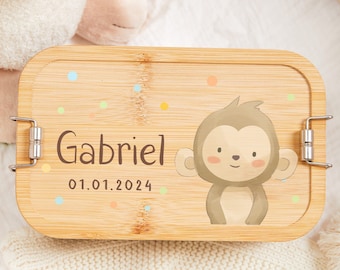 Personalisierte Edelstahl Lunchbox, süße Tier Lunchbox mit Bambusdeckel, Reh Snackbox, Kinder Lunchbox, Taufe Geschenk, Bento Box