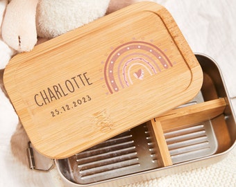 Gepersonaliseerde lunchbox, roestvrijstalen snackbox, regenbooglunchbox, lunchbox voor kleuters, doopcadeau, bentobox