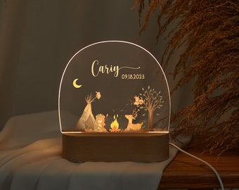 Custom night light for kids, baby's first night lamp, adorable animal friends night decor for nursery, christening gift, baby birth gift