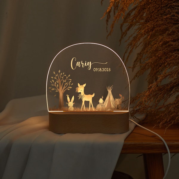 Customized acrylic child's night light with name and date, unique baptism delight for baby, decoration for kid's bedroom, gift for newborn