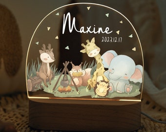 Personalized name night light with base, cute animals night lamp, baby bedroom night light, birth gift, newborn gift, nursery decor acrylic