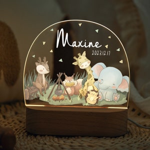 Veilleuse prénom personnalisée avec base, lampe de nuit animaux mignons, veilleuse de chambre de bébé, cadeau de naissance, cadeau nouveau-né, acrylique de décoration de chambre d'enfant image 1