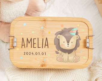 Personalisierte Kinder Lunchbox, Kinder Lunchbox mit Namen, Kinder Snackbox, Edelstahl Lunchbox mit Bambusdeckel