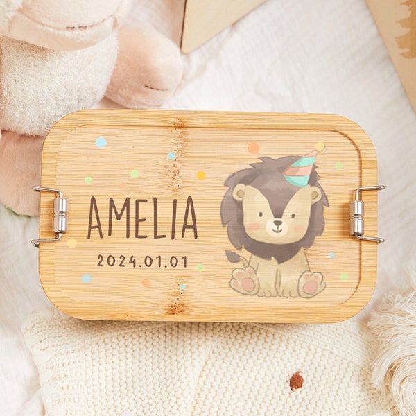Personalized Kids lunch box, children's lunch box with name, children's snack box, stainless steel lunch box with bamboo lid