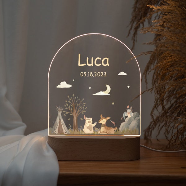 Cadeau bébé personnalisé veilleuse avec base, lampe de nuit animaux mignons, veilleuse de décoration de chambre de bébé nom personnalisé, naissance de bébé, cadeau de baby shower