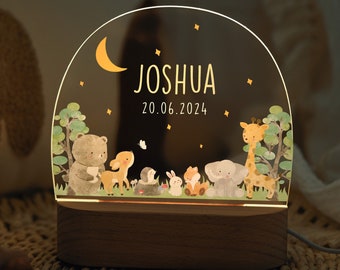 Luz nocturna personalizada de animales lindos, nacimiento de regalo de bebé, regalo de bautismo de bebé, regalo de lámpara de noche para niños, luz nocturna para niños, decoración de la habitación del bebé