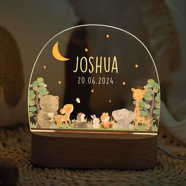 Personalized cute animals night light, baby gift birth, baby baptism gift, bedside lamp gift for kids, night light kids, baby's room decor