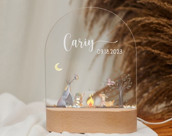 Personalized baby night light with cute animal companions, baby's room decor idea, birth gift, nursery decor, baby shower gift