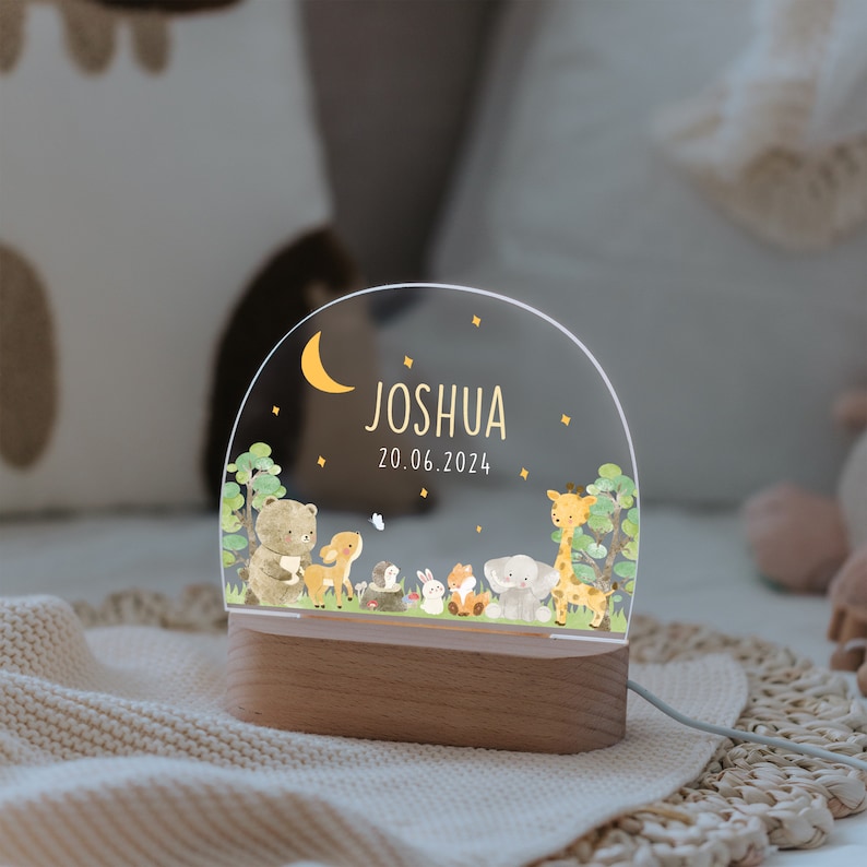 Lampe de chevet personnalisée en acrylique avec socle, cadeau de naissance pour bébé, cadeau de baptême, décoration de chambre d'enfant, lampe de chevet, cadeau d'anniversaire pour enfant image 9