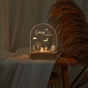 Personalised night light baby gift with base, cute animals night lamp, custom name nursery decor night light, baby birth, baby shower gift image 2