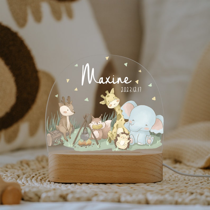 Veilleuse prénom personnalisée avec base, lampe de nuit animaux mignons, veilleuse de chambre de bébé, cadeau de naissance, cadeau nouveau-né, acrylique de décoration de chambre d'enfant image 2