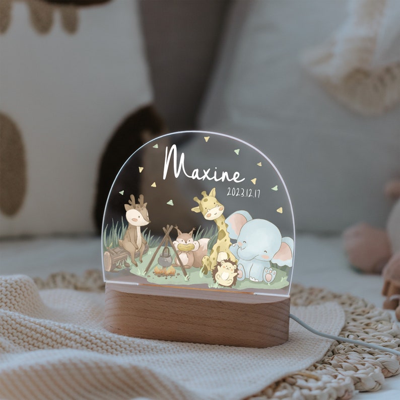 Veilleuse prénom personnalisée avec base, lampe de nuit animaux mignons, veilleuse de chambre de bébé, cadeau de naissance, cadeau nouveau-né, acrylique de décoration de chambre d'enfant image 3