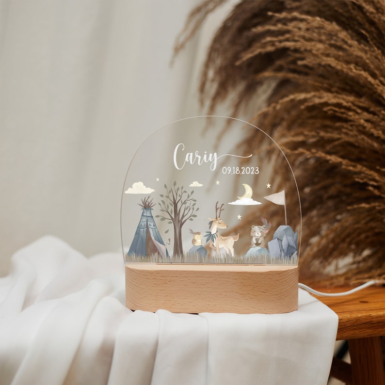 Baby easter gift, Custom acrylic child's night light with engraved name and date,baby birth, baby shower, baby bedside lamp image 2