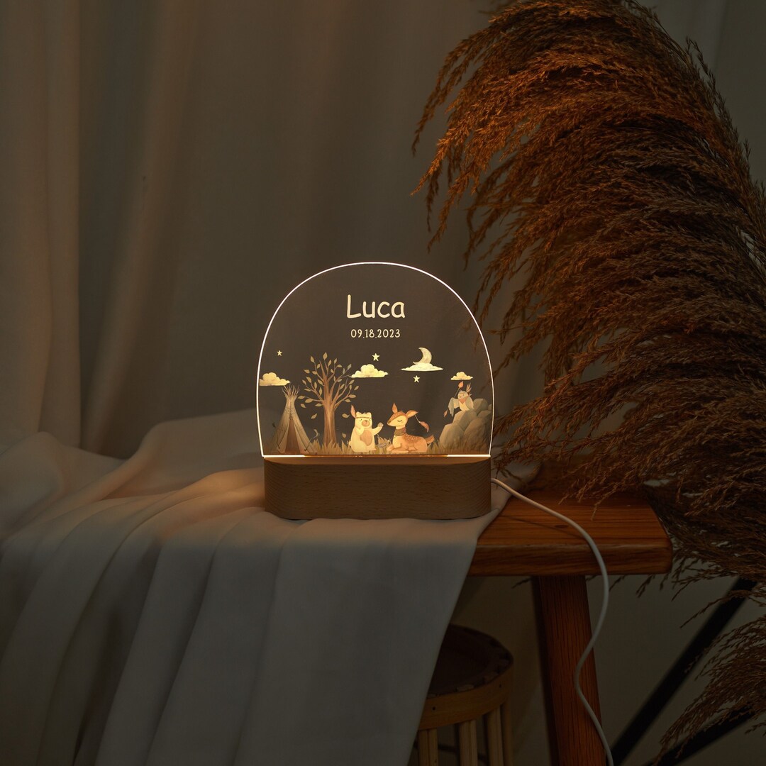 Baby Night Lamp Custom, Cute Animal Forest Party Night Light, Gifts for