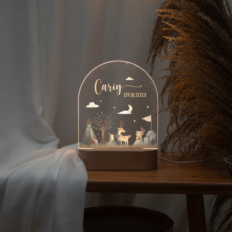 Cadeau de Pâques pour bébé, veilleuse acrylique personnalisée pour enfant avec nom et date gravés, naissance de bébé, baby shower, lampe de chevet pour bébé image 3