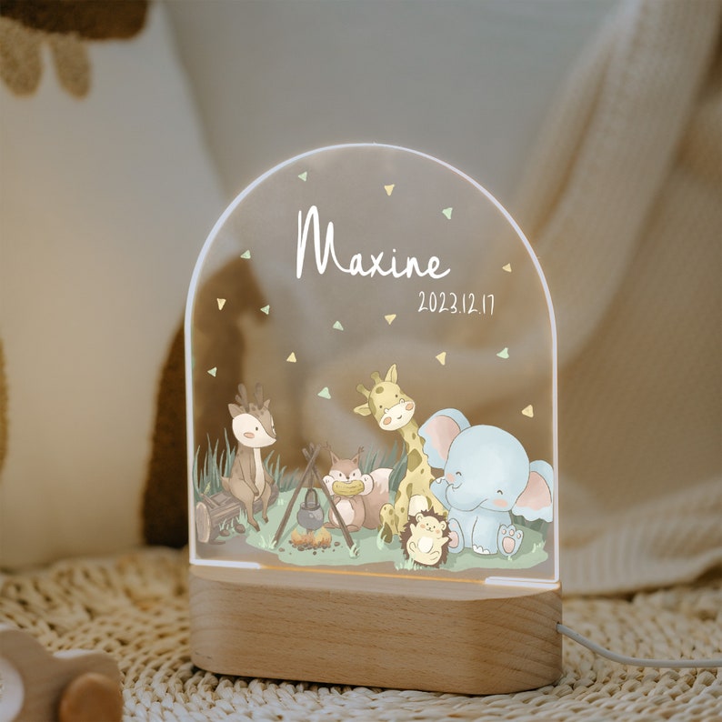 Veilleuse prénom personnalisée avec base, lampe de nuit animaux mignons, veilleuse de chambre de bébé, cadeau de naissance, cadeau nouveau-né, acrylique de décoration de chambre d'enfant image 8