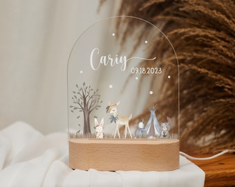 Personalized night light with wooden base, night light baby, whimsical animal night light for kids' delight, sleep light decor for your baby