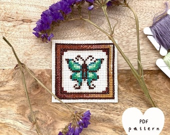 Framed Moth Cross Stitch Pattern Digital PDF