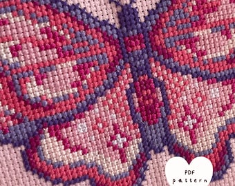 Pink Sparkly Butterfly Cross Stitch Pattern PDF