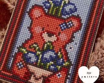 Little Bluebell Bear Cross Stitch Pattern Digital PDF