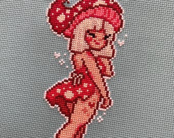 Toadie Mushroom Girl Cross Stitch Pattern PDF