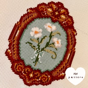 Framed Flowers Cross Stitch Pattern Digital PDF