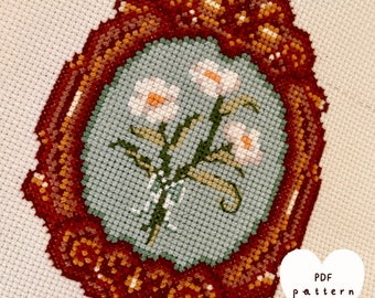 Framed Flowers Cross Stitch Pattern Digital PDF