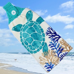 Hangende keukendoek met zeeschildpadmotief, gehaakte handdoek, stranddecoratie