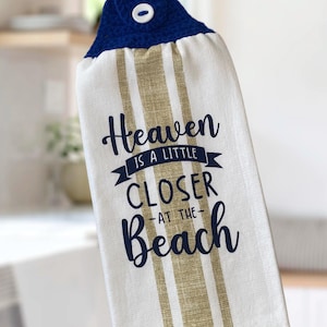 Crochet Hanging Kitchen Hand Towel With Button Top. Dish Towel, Crochet Topper, Kitchen Linen, Tea Towel. Beach House Theme. 100% Cotton