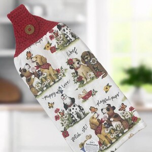 Dog Kitchen Towel: Crochet Hanging Hand Towel with Button