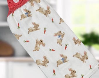Easter Crochet Topper Hanging Kitchen Towel, Easter Bunnies!