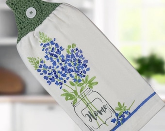 Bluebonnet gehaakte keukenhanddoek, hangende theedoek, Texas Flower Decor, handgemaakte keukenhanddoek, housewarmingcadeau