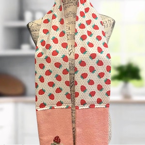 Strawberry Bakers Boa Chefs Towel -Cook in Style with this Handmade Kitchen Boa - Neck Towel for the Fashionable Chef! Wipe Handsfree!